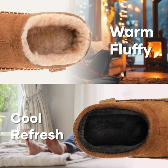 Men's Slip On Moccasin Warm Fuzzy Comfy Fluffy Wide Loafer Slippers - Picture 2 of 6